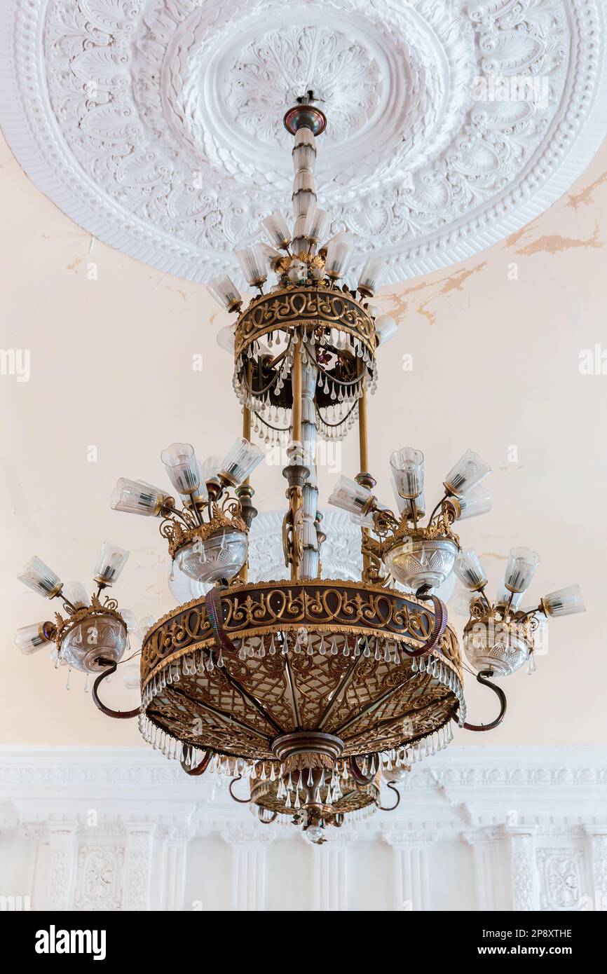 Old style vintage brass crystal chandelier in Niko Berdzenishvili