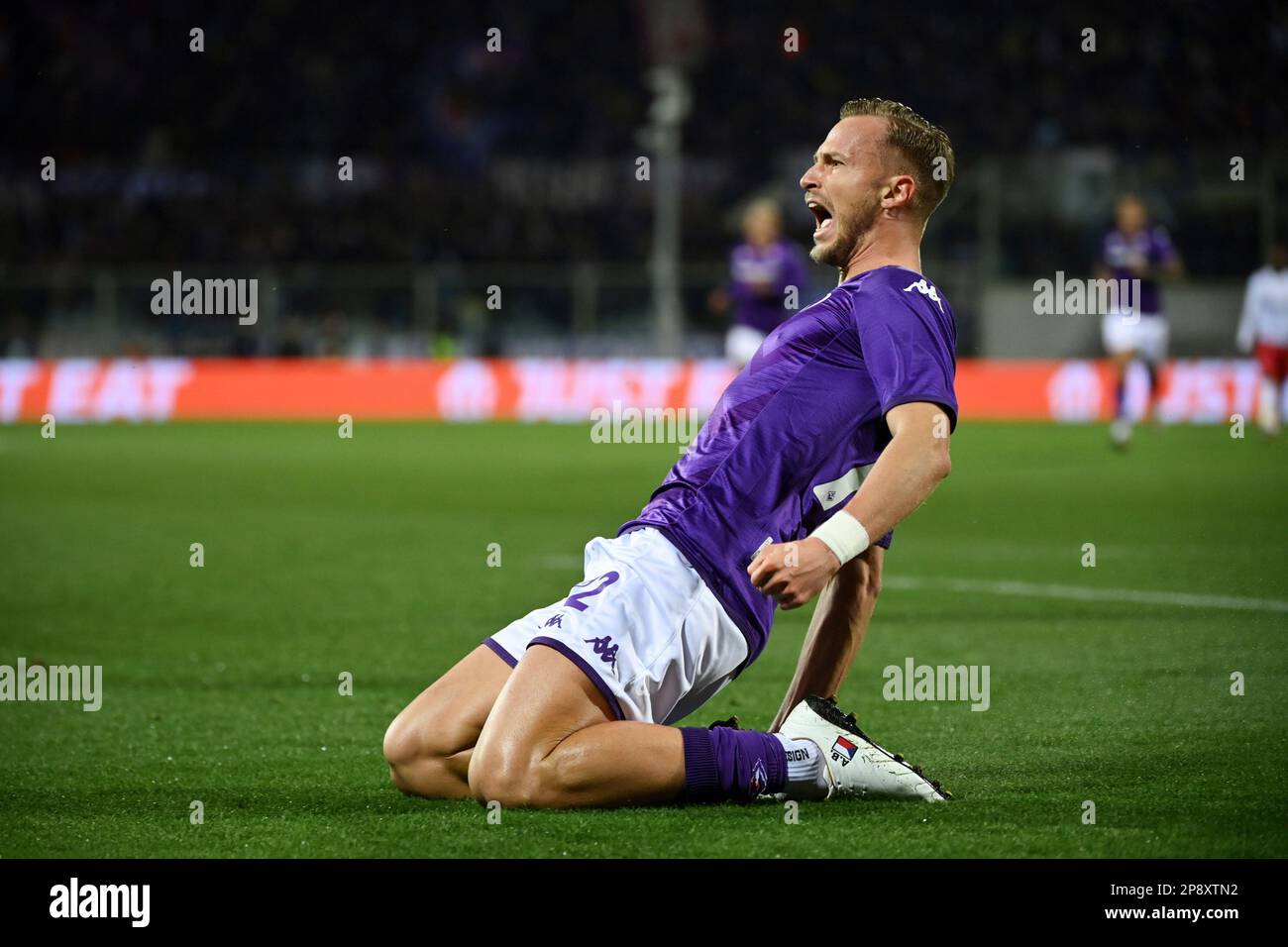 Fiorentina's Antonin Barak celebrates scoring during the Europa