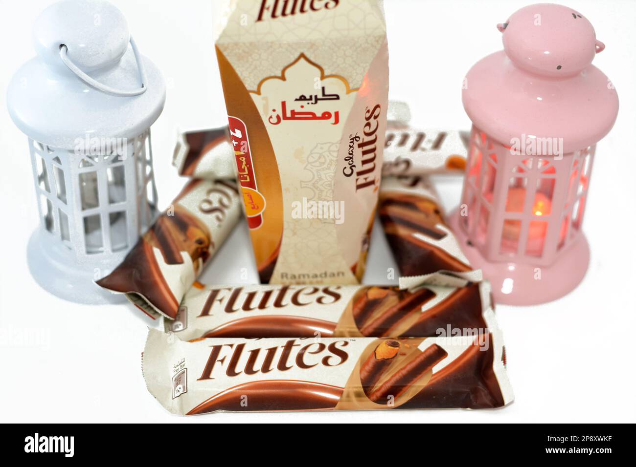 Cairo, Egypt, March 5 2023 Galaxy Flutes chocolate, a creamy chocolate