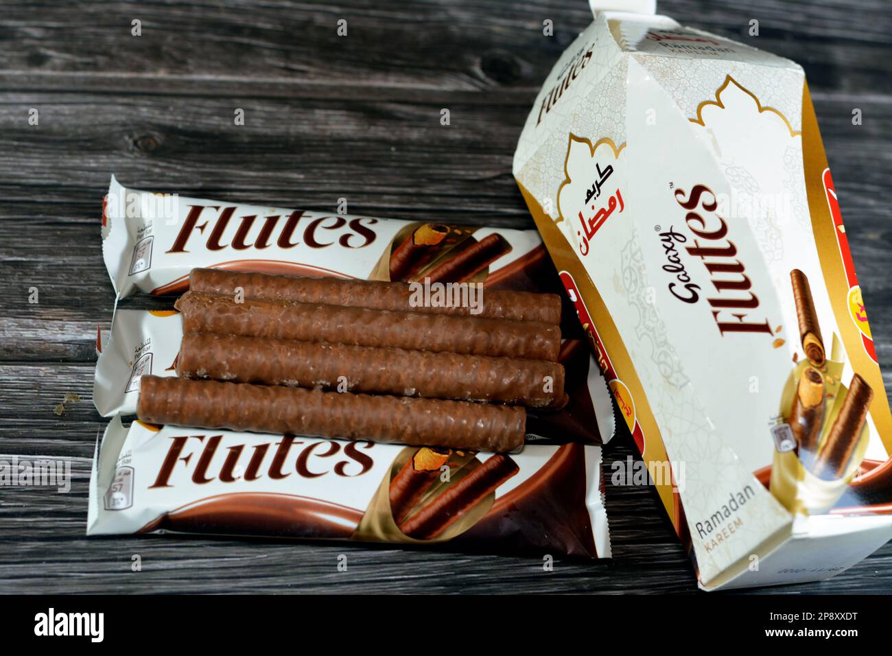 Cairo, Egypt, March 5 2023 Galaxy Flutes chocolate, a creamy chocolate