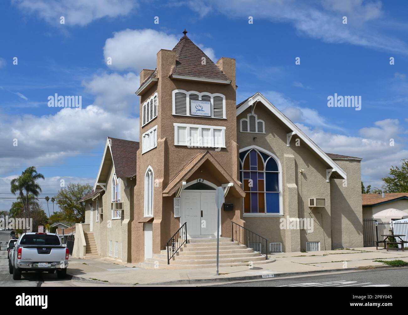 PLACENTIA, CALIFORNIA - 8 MAR 2023: The Church of the Nazarene in Old Town Placentia. Stock Photo