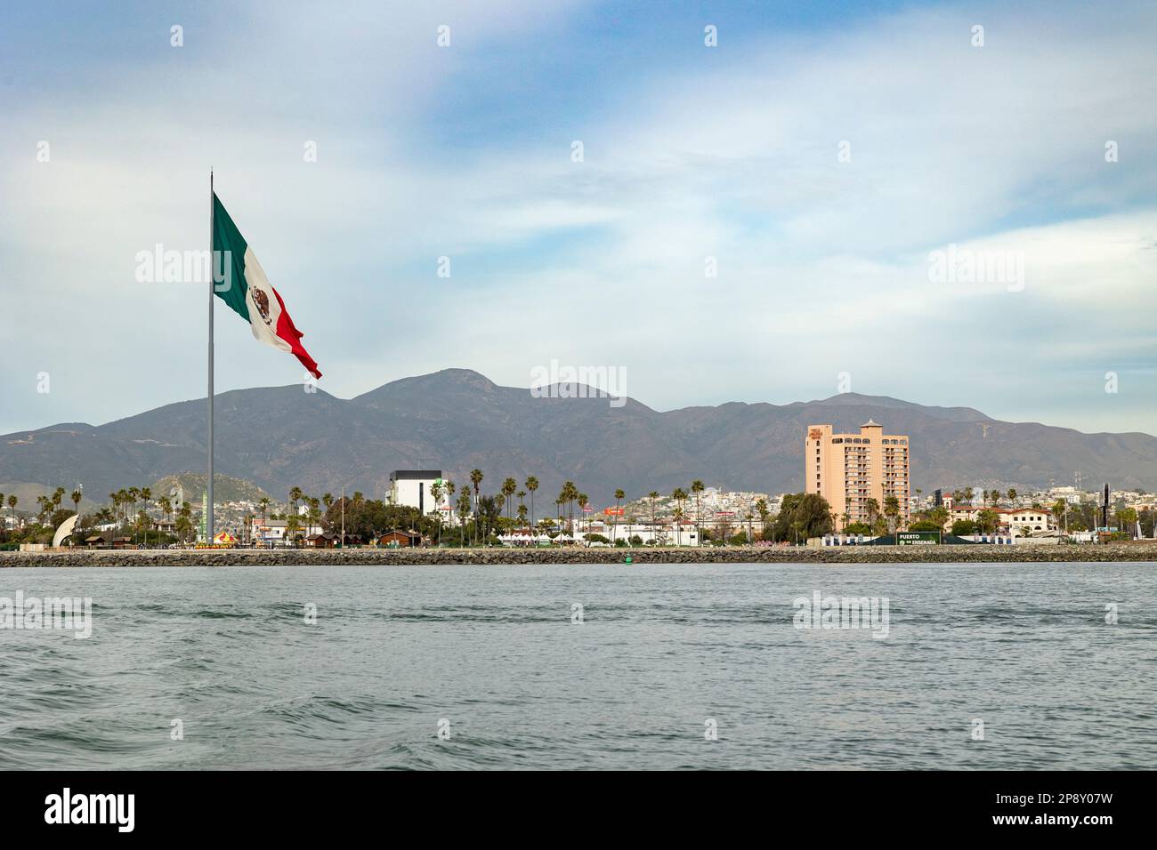 Ensenada, Baja California, Mexico View from ocean of Monumental Flag