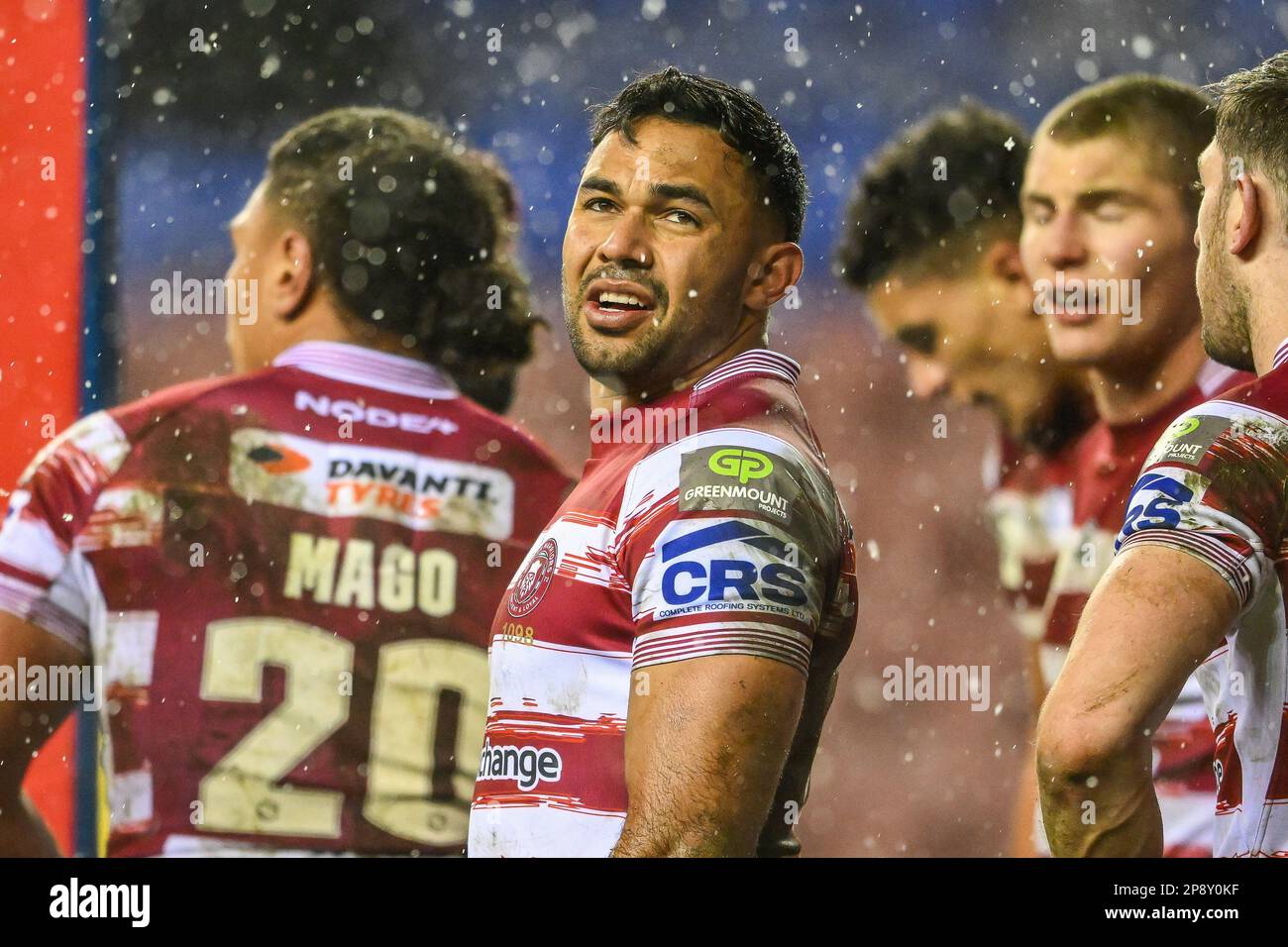 Bevan French #2 of Wigan Warriors looks up at the scoreboard for the video referees decision during the Betfred Super League Round 4 match Wigan Warriors vs Catalans Dragons at DW Stadium,