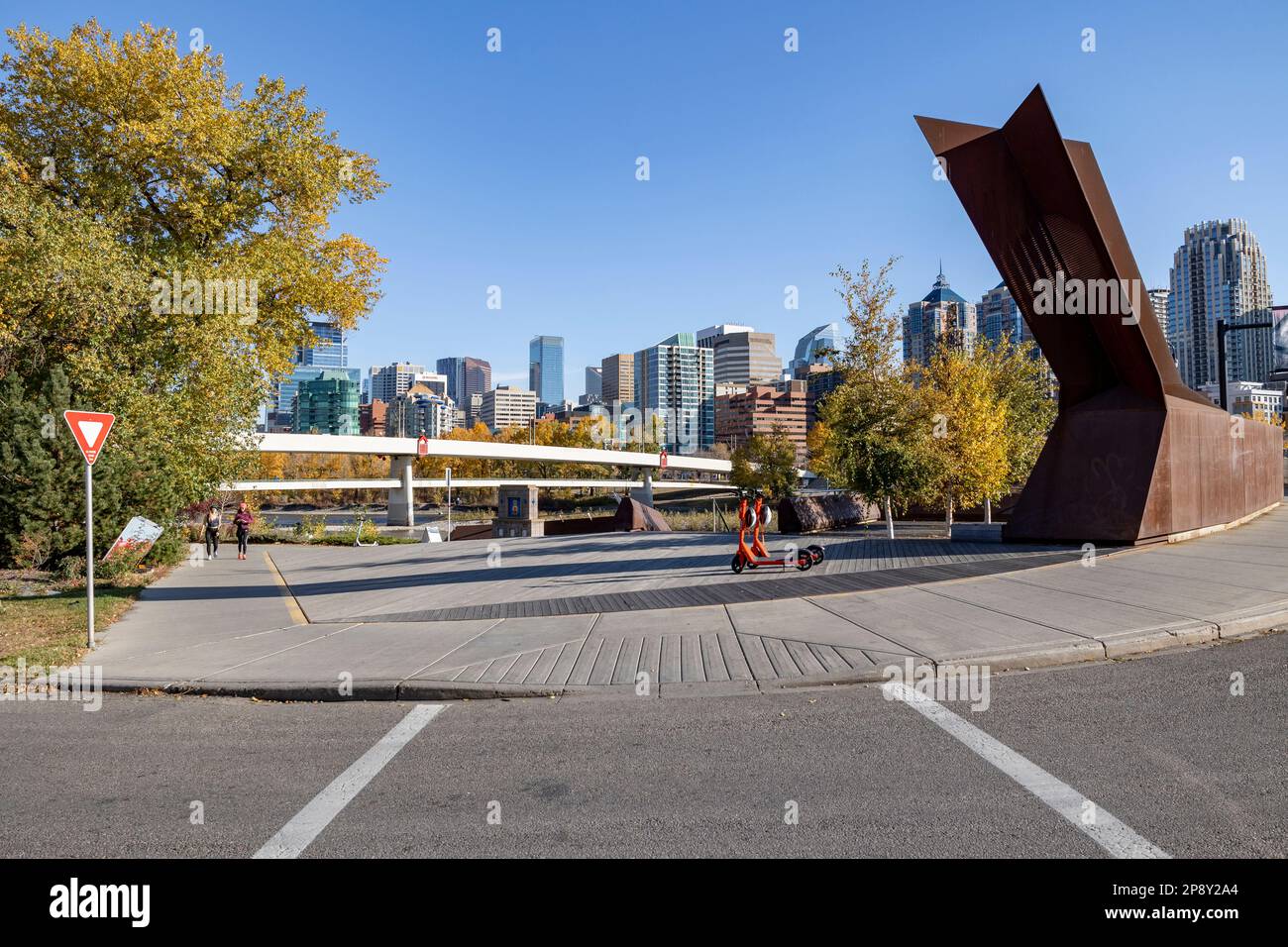 Calgary, Alberta, Canada - Looking across 10th Street NW in Kensington toward downtown in autumn Stock Photo