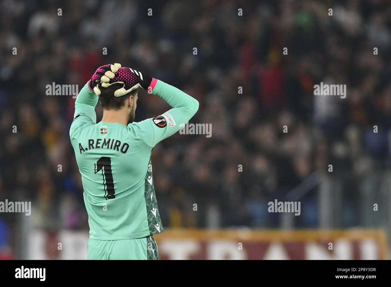Rome, Italy. 09th Mar, 2023. Alejandro Remiro of Real Sociedad de Futbol during the first leg of the round of 16 of the UEFA Europa League between A.S. Roma and Real Sociedad de Futbol on March 9, 2023 at the Stadio Olimpico in Rome. Credit: Independent Photo Agency/Alamy Live News Stock Photo