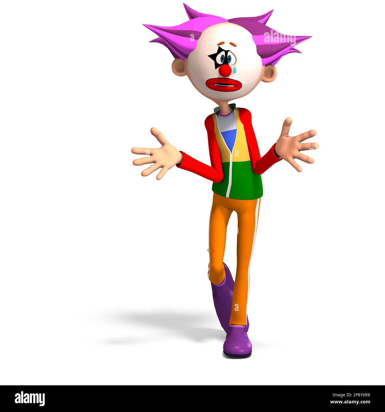 3D-illustration of a cute and funny cartoon clown is so sorry Stock Photo