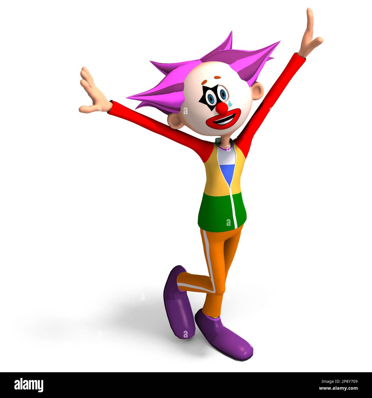3D-illustration of a cute and funny cartoon clown is so happy Stock Photo