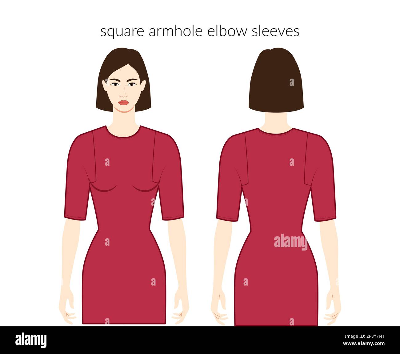 Square armhole clothes character beautiful lady in red top, shirt ...