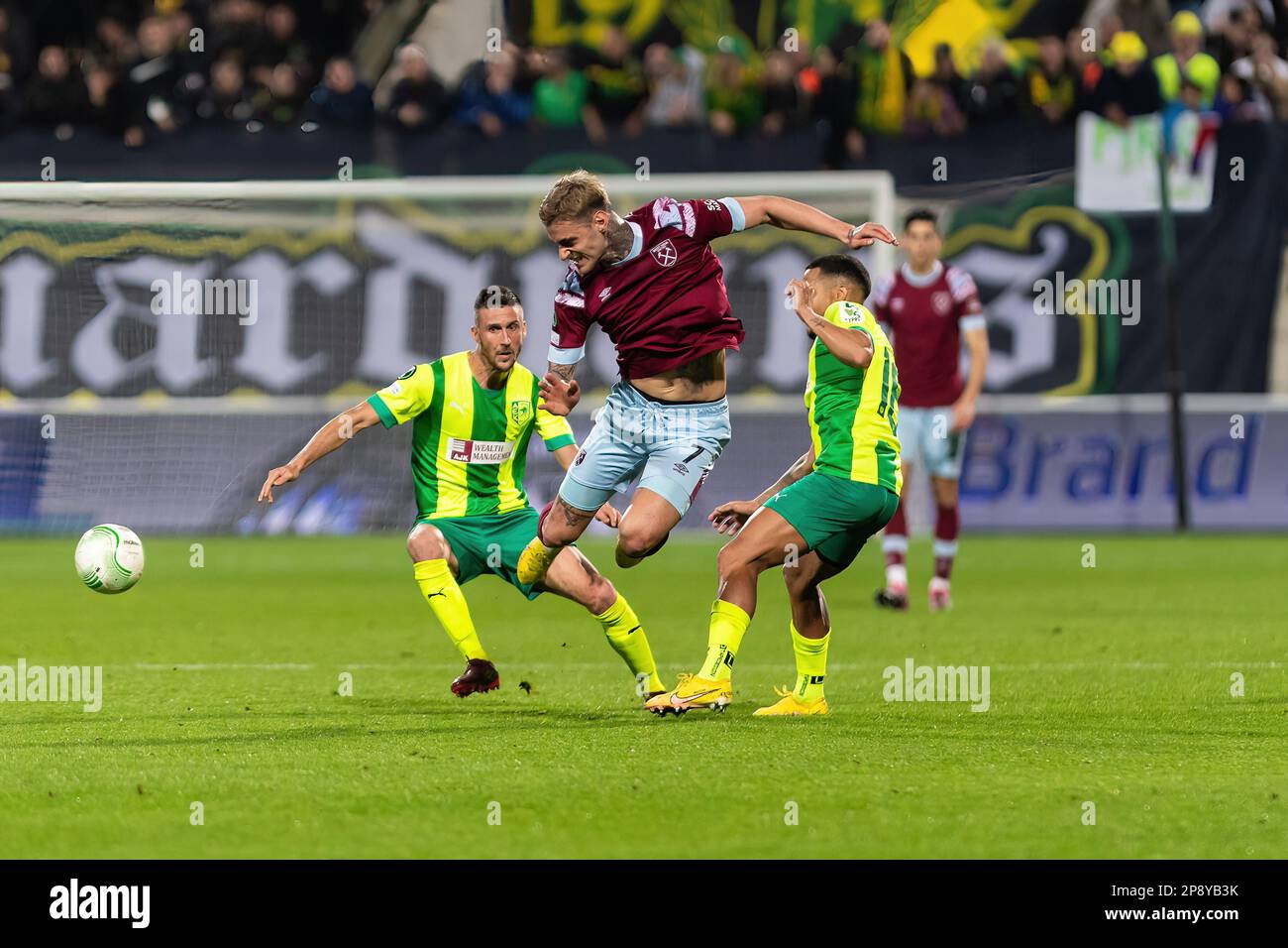 Aek Larnaca  faces West Ham United for a Uefa Europa Conference League Round 16-1st Leg game at Aek Arena stadium in Larnaca-Cyprus on 09 March 2023. Stock Photo