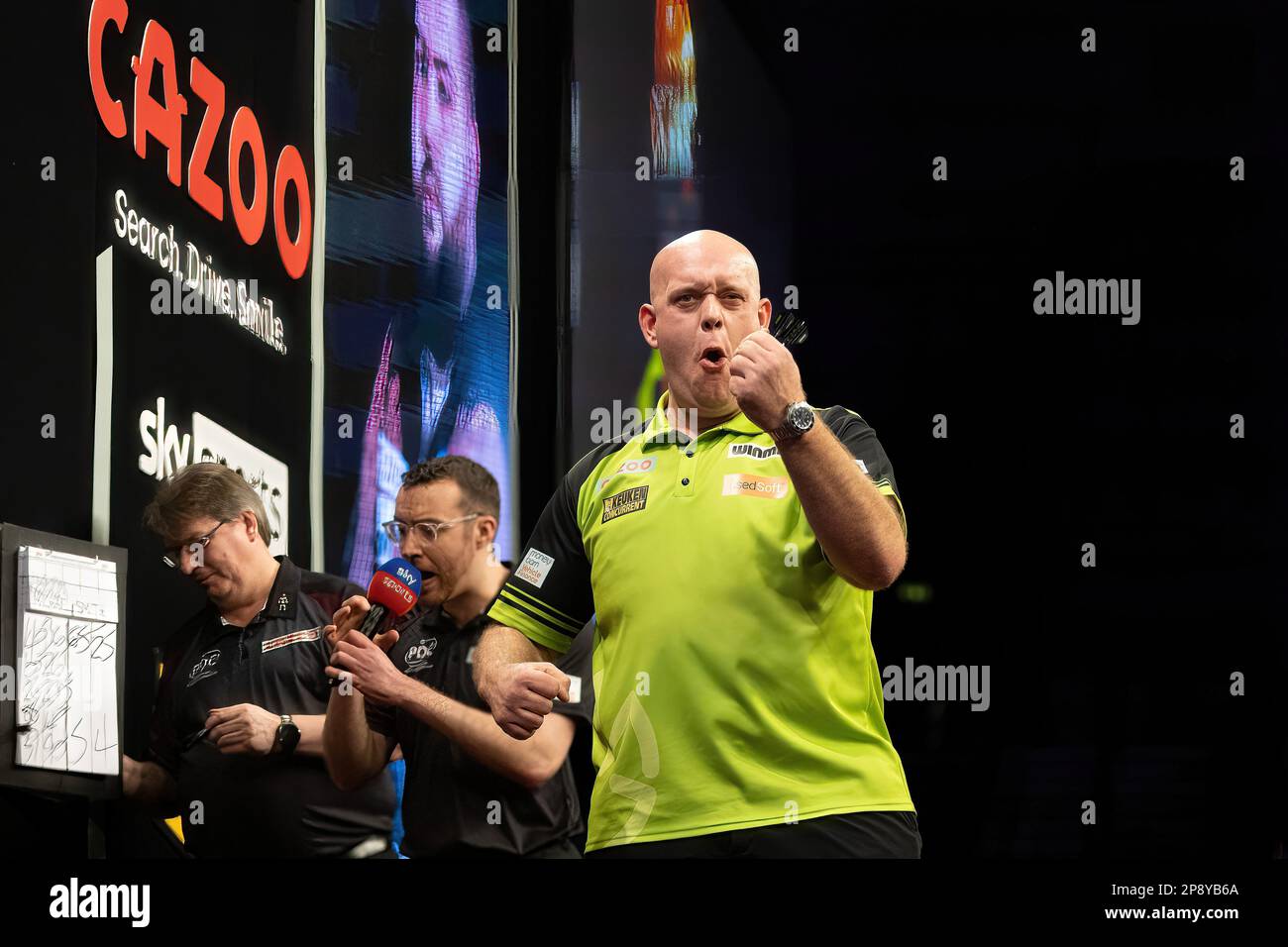 Liverpool, UK. 09th Mar, 2023. Michael van Gerwen celebrates winning