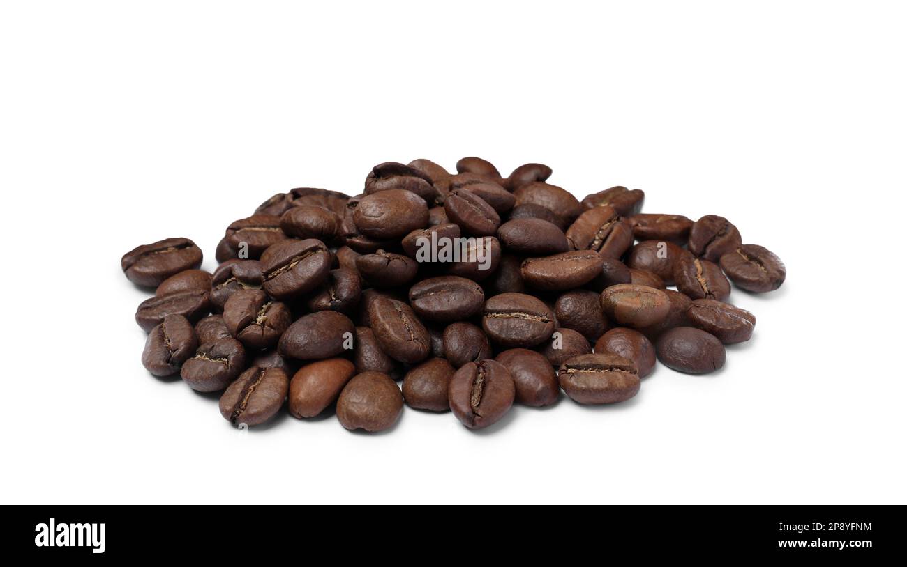 Pile of roasted coffee beans on white background Stock Photo - Alamy