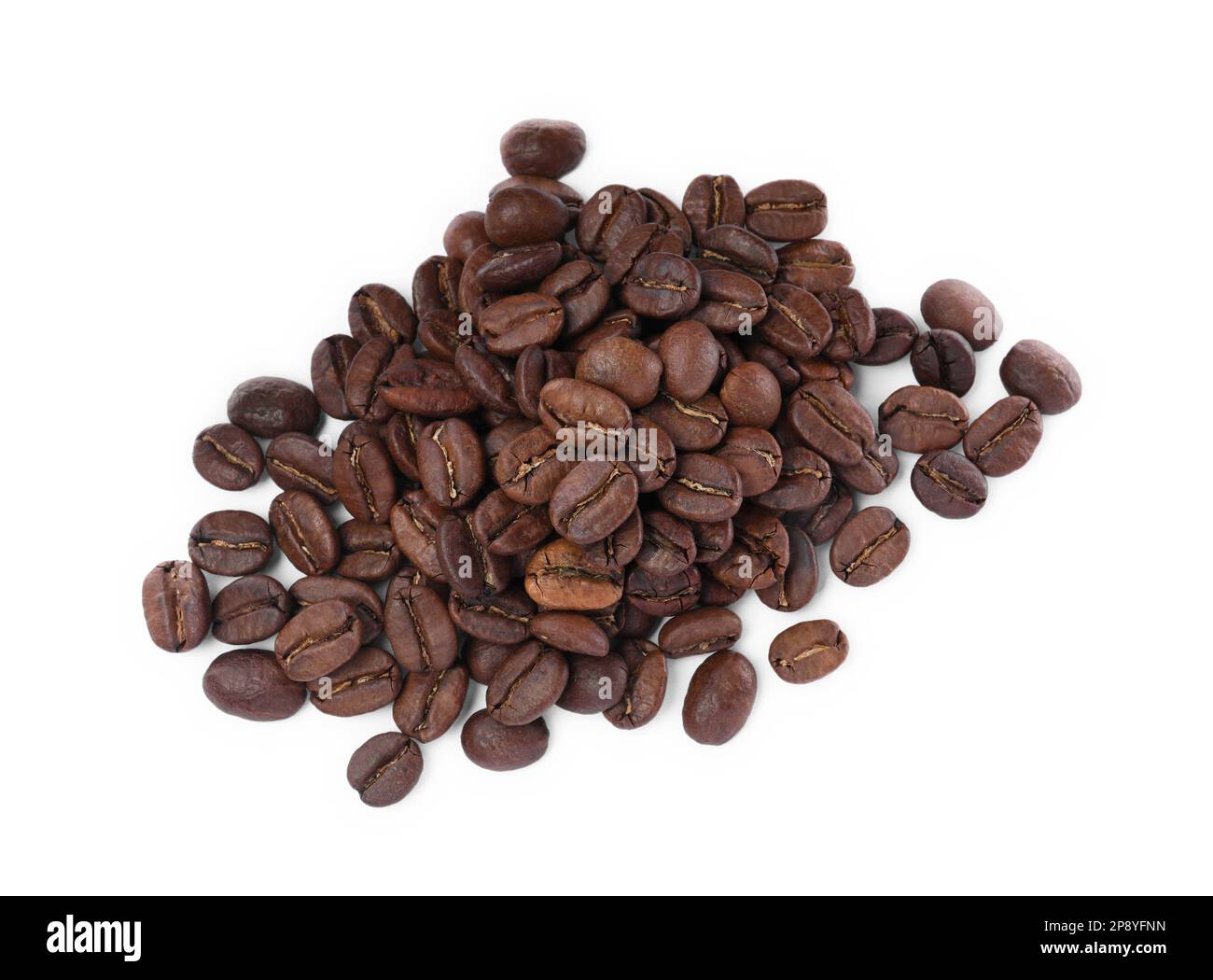 Pile of roasted coffee beans on white background, top view Stock Photo ...