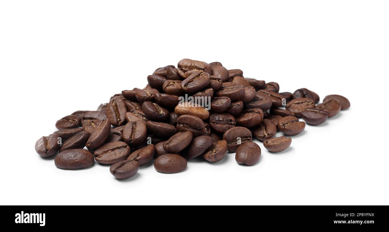 Pile of roasted coffee beans on white background Stock Photo - Alamy