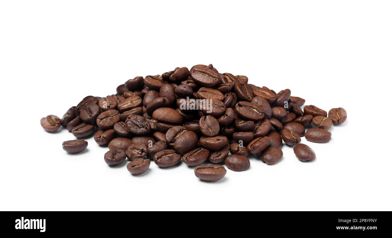 Pile of roasted coffee beans on white background Stock Photo - Alamy