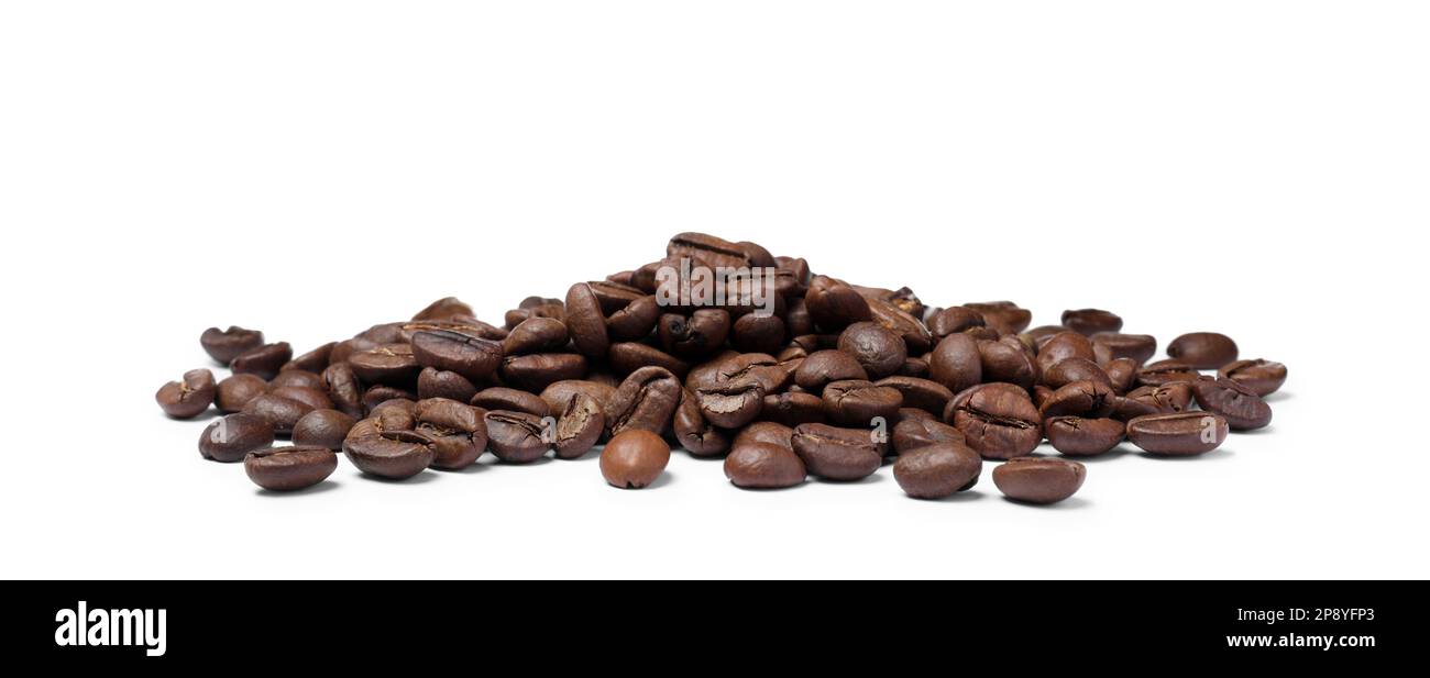 Pile of roasted coffee beans on white background Stock Photo - Alamy