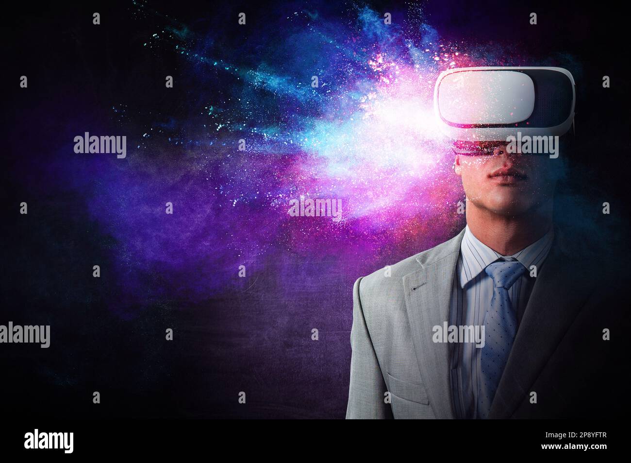 man wearing virtual reality goggles Stock Photo - Alamy