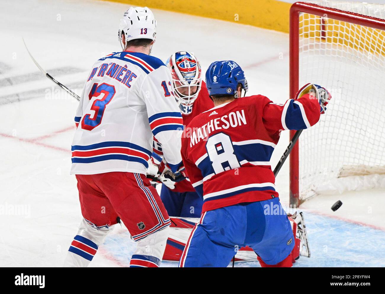 Alexis Lafreniere of the New York Rangers celebrates his goal at 9