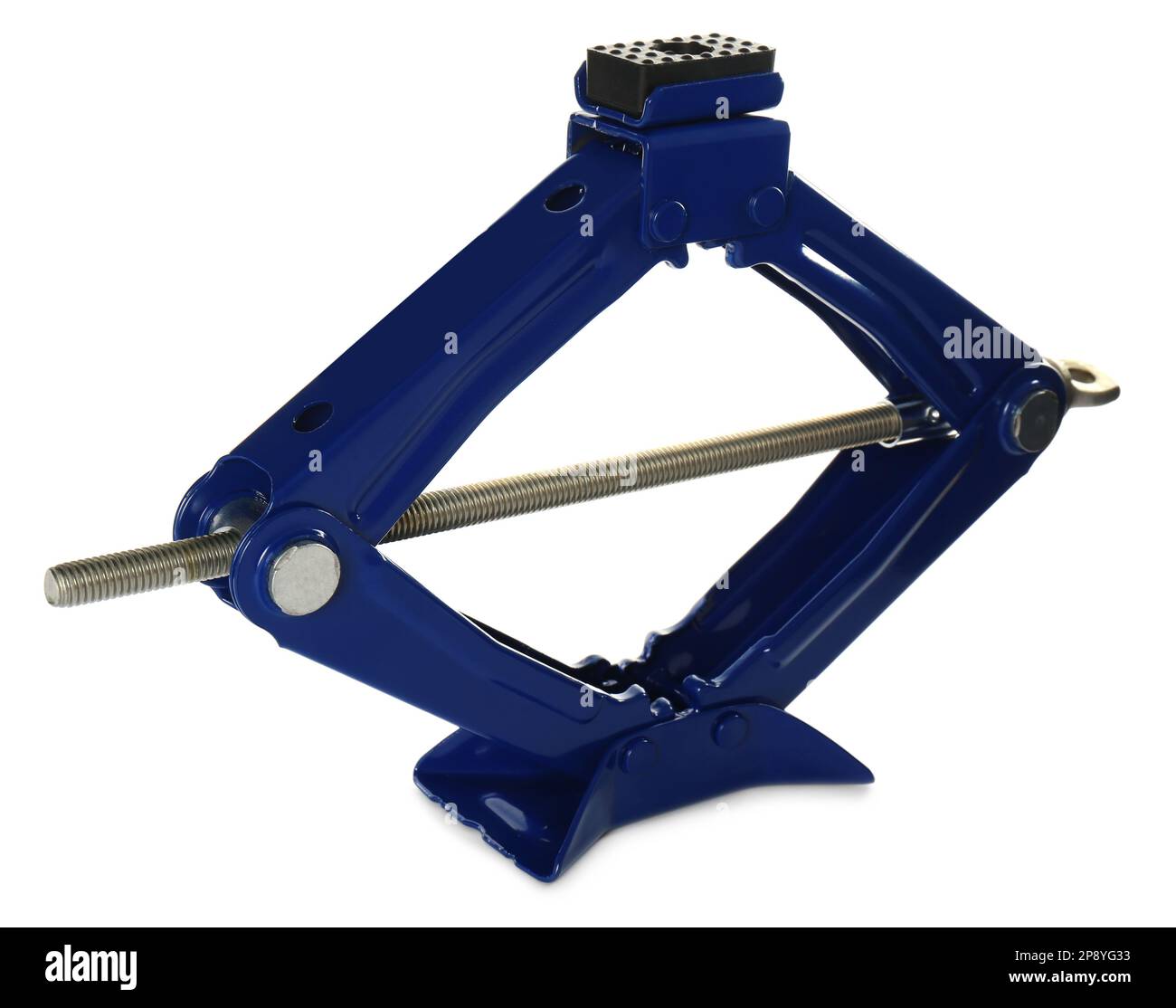 Blue car scissor jack isolated on white Stock Photo Alamy