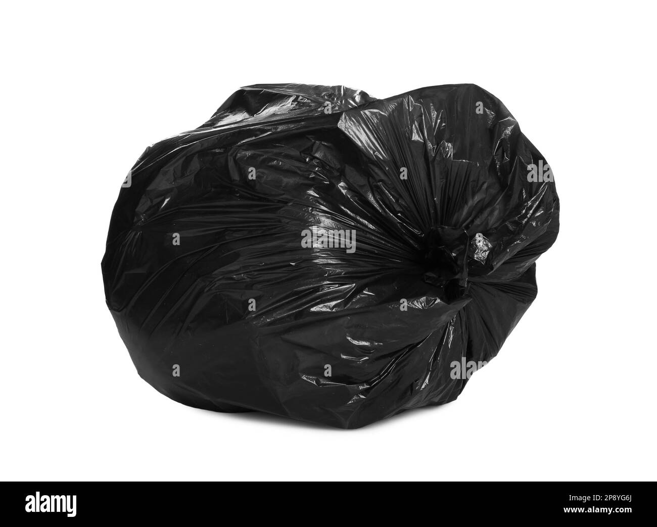 Black trash bag filled with garbage isolated on white Stock Photo Alamy