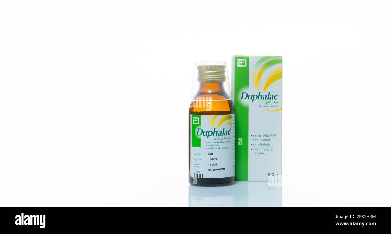 CHONBURI, THAILAND-JANUARY 30, 2023: Duphalac lactulose solution. Product of Abbott Healthcare Products B.V. Medicine for treating constipation Stock Photo