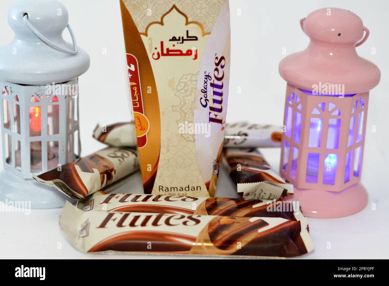 Cairo, Egypt, March 5 2023 Galaxy Flutes chocolate, a creamy chocolate