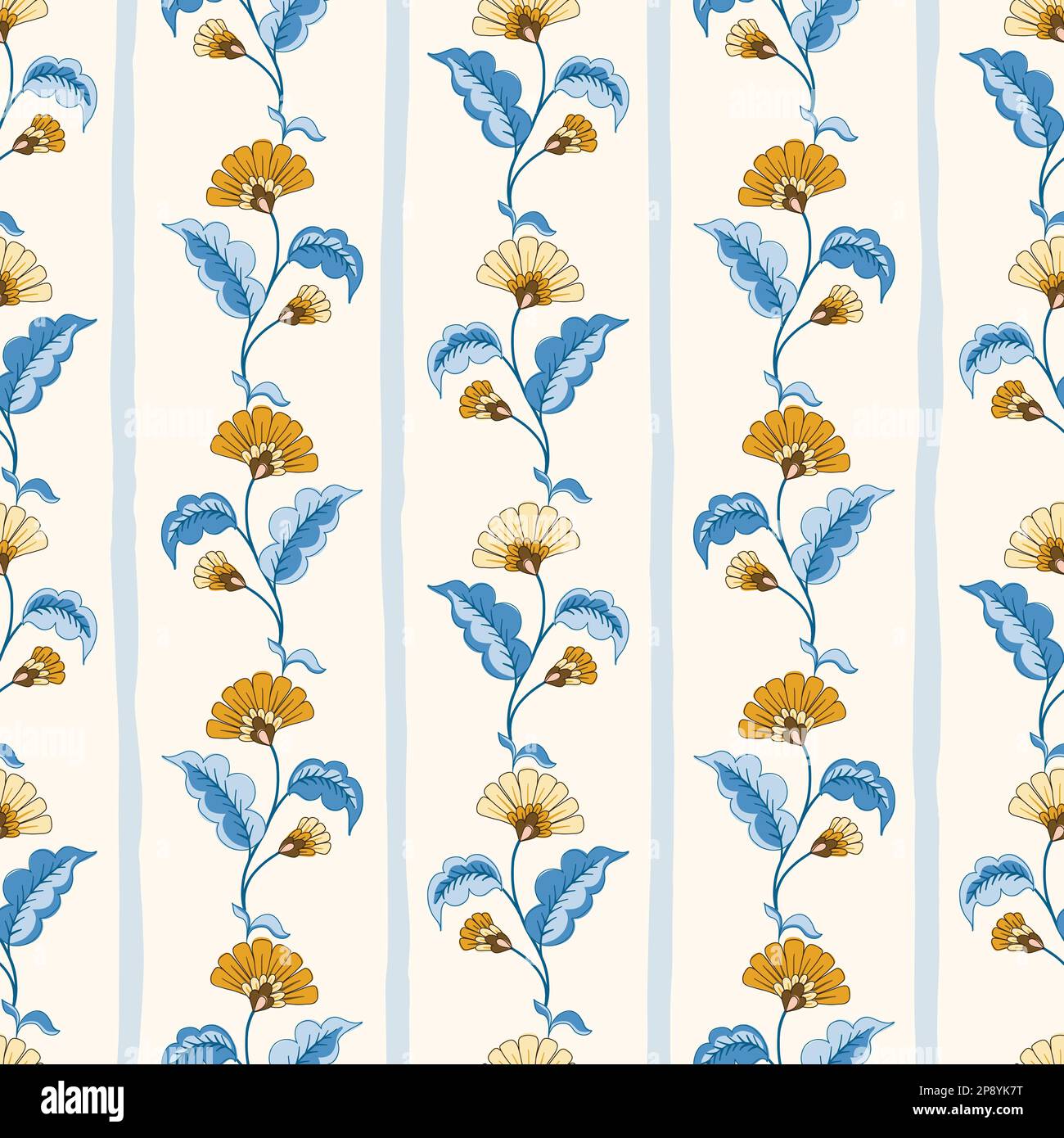 Indian Chintz Jacobean Flowers Vector Seamless Pattern Stock Vector