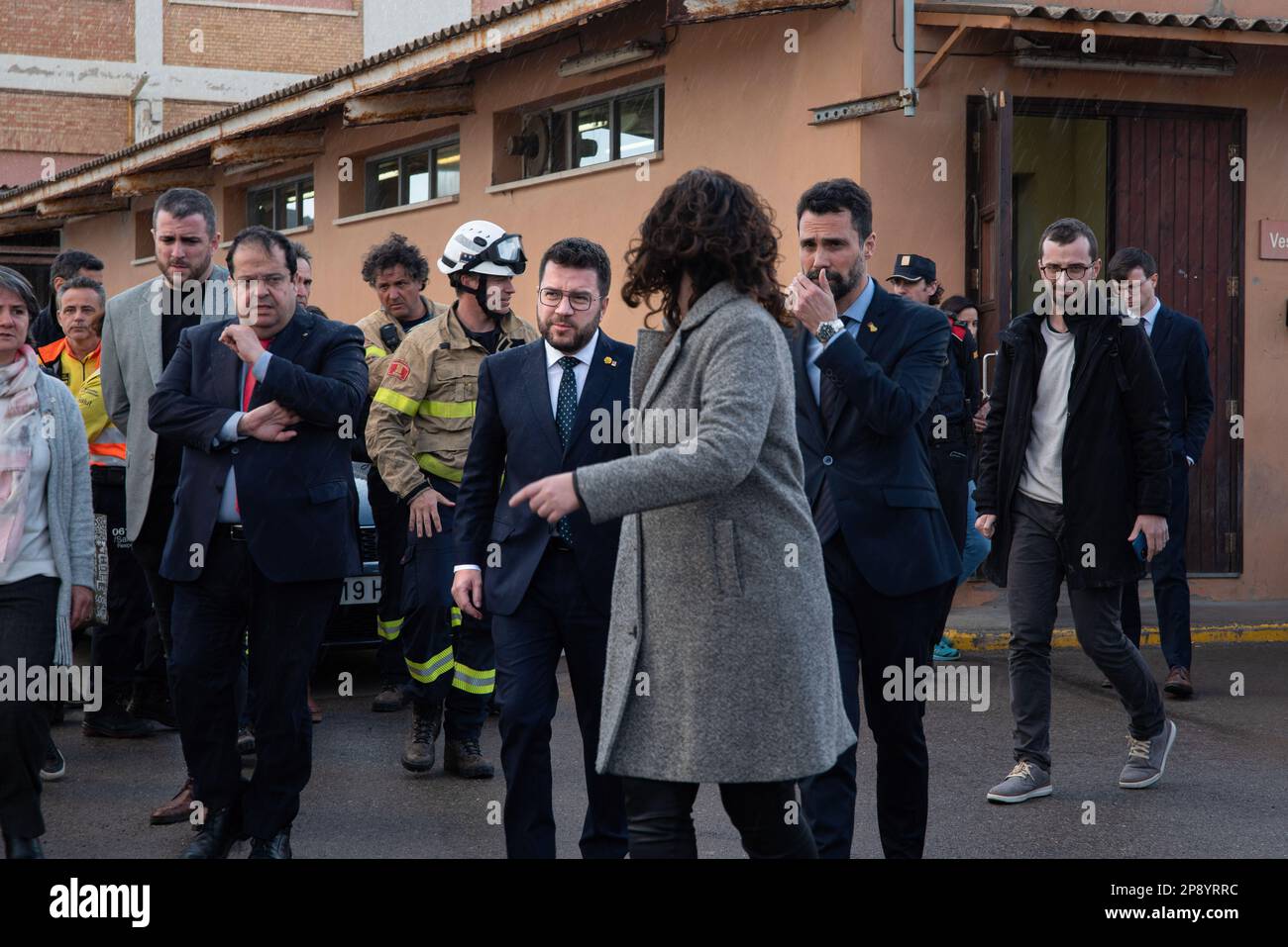 Suria, Spain. 09th Mar, 2023. President of the Generalitat de Catalunya, Pere Aragonès, walks outside the Iberpotash company to give a press conference about the three people who died. On Thursday 9 March, at the Iberpotash mine in Suria, three people died at a depth of 900 metres after a landslide. Two of them were master's degree students at the Escola Politècnica Superior d'Enginyeria de Manresa. Credit: SOPA Images Limited/Alamy Live News Stock Photo