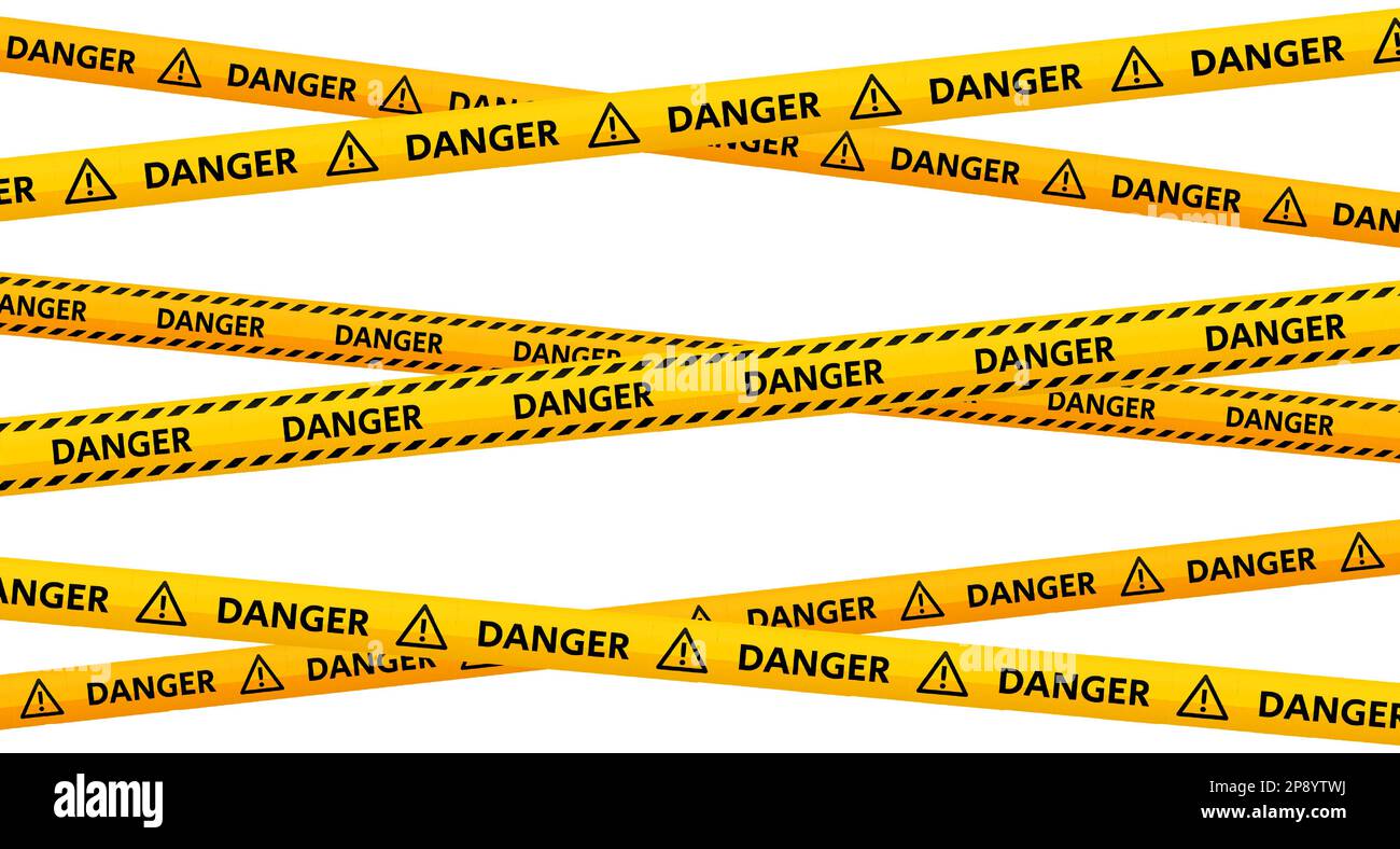 Crossed caution tapes. Yellow and black danger warning stripes. Repeating construction, hazard