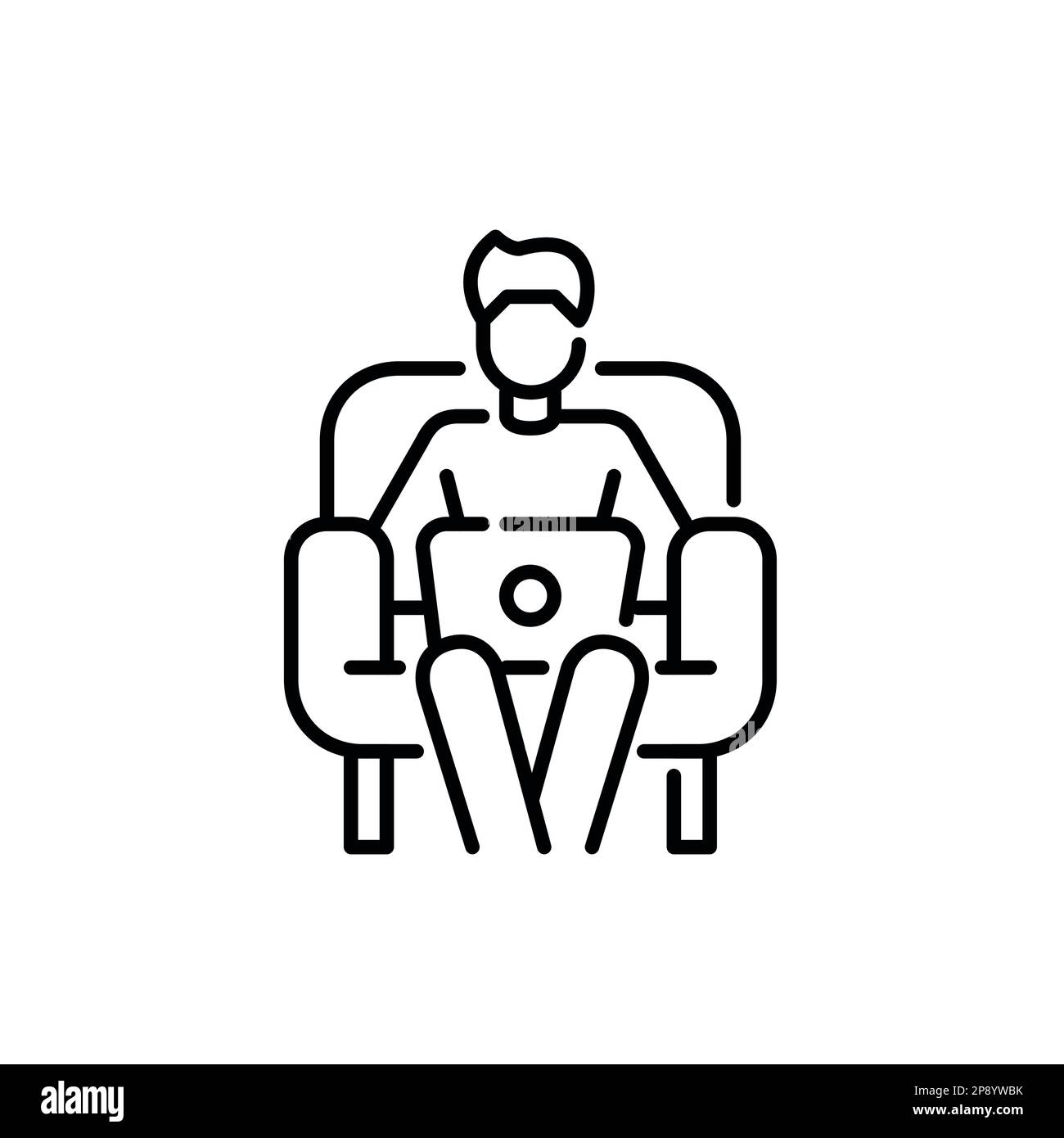 Man sitting in a comfortable chair in a business lounge working at