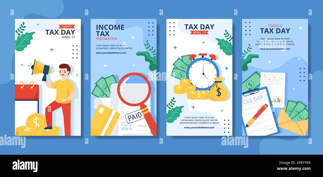 Tax Day Social Media Stories Cartoon Hand Drawn Templates Background