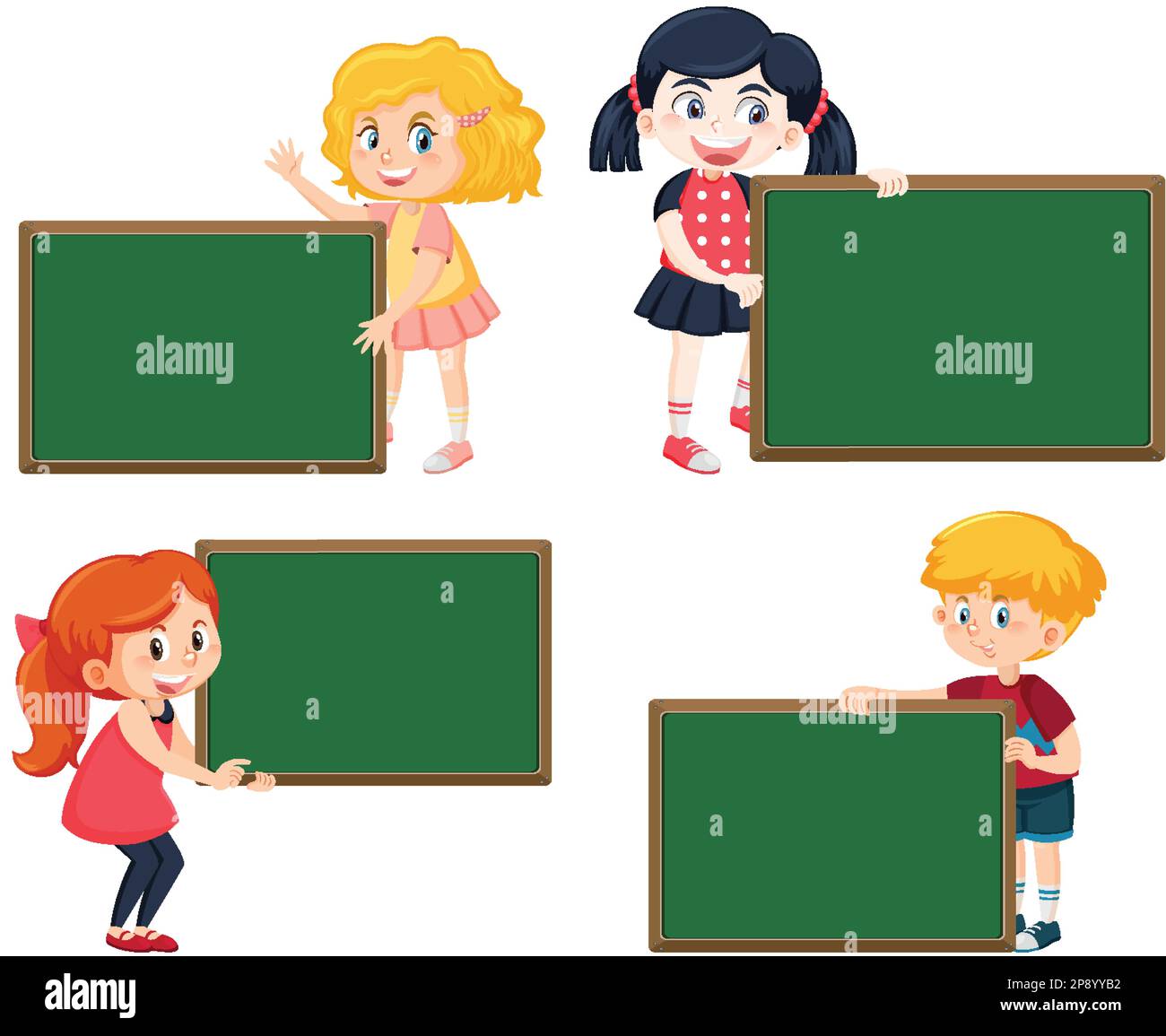 Set of kid cartoon character with empty board illustration Stock Vector ...