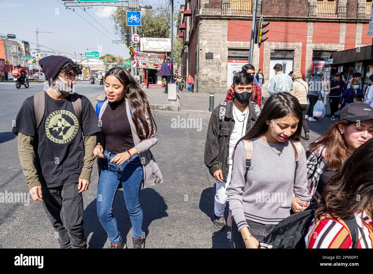 Mexico City,young teen teens teenage teenager teenagers,youth culture friends adolescent,resident residents girl girls boy boys,pedestrian pedestrians Stock Photo