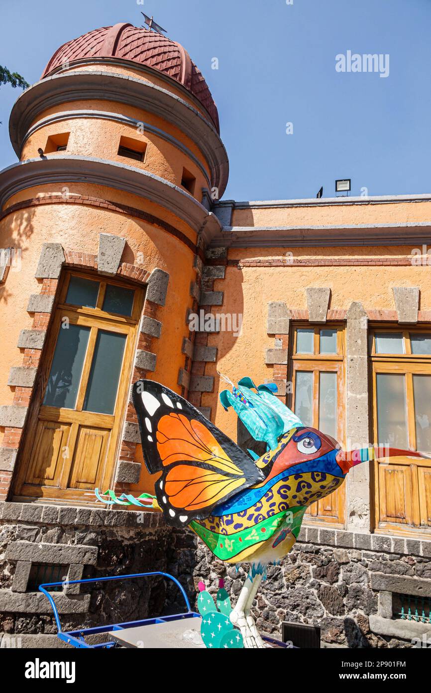 Mexico City,Coyoacan Museum of Popular Culture,Museo de Cultura Popular,alebrije hummingbird sculpture,outside exterior,building buildings,front entra Stock Photo