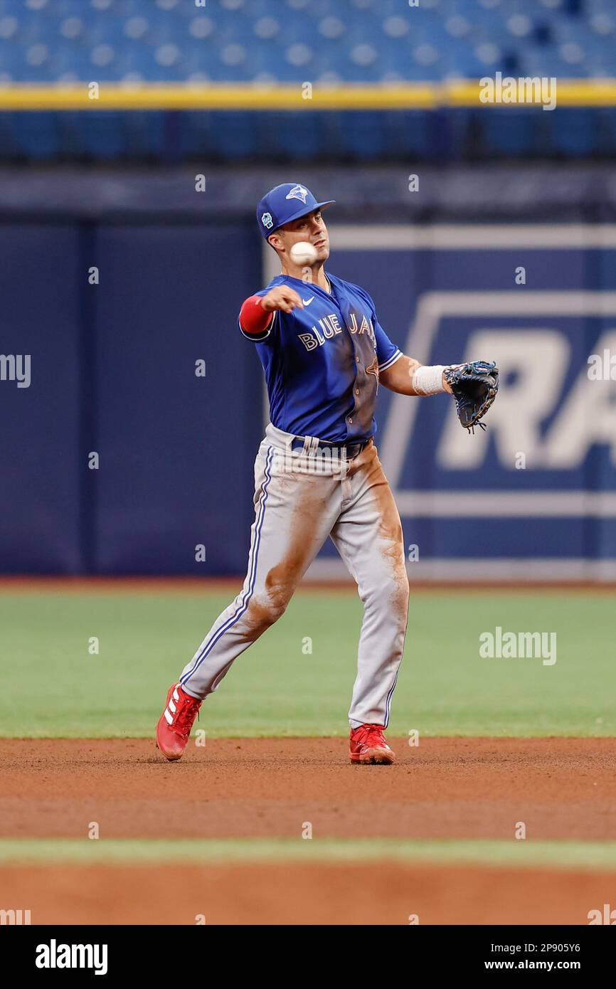 Toronto Blue Jays second baseman Whit Merrifield (15) fields and throws