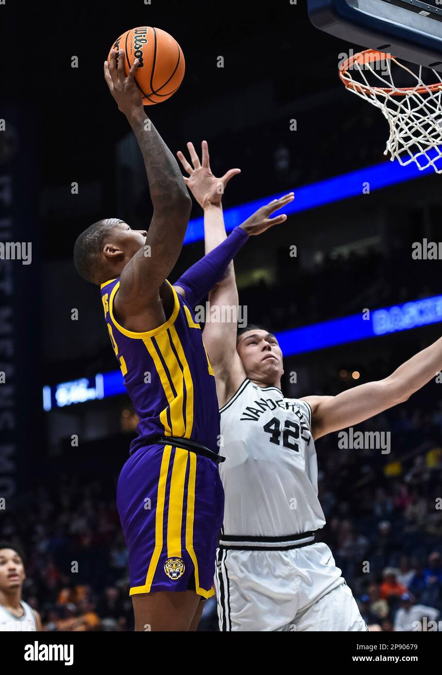 NASHVILLE, TN - MARCH 09: LSU Tigers forward Tyrell Ward (15) pushes the  ball up the court during an SEC Men's Basketball Tournament game between  the Vanderbilt Commodores and the LSU Tigers