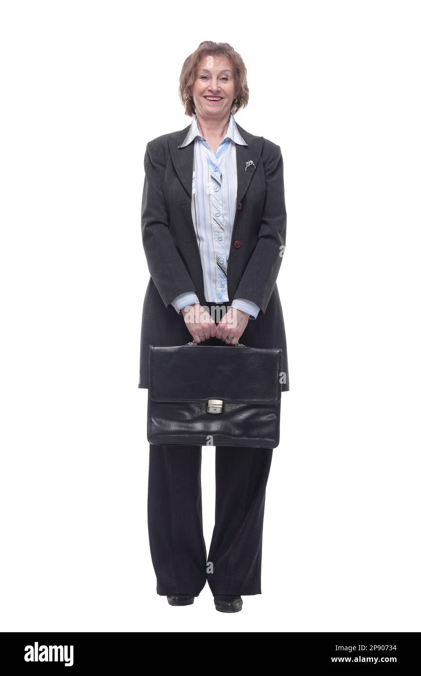 Portrait of elegant senior businesswoman holding briefcase. Stock Photo