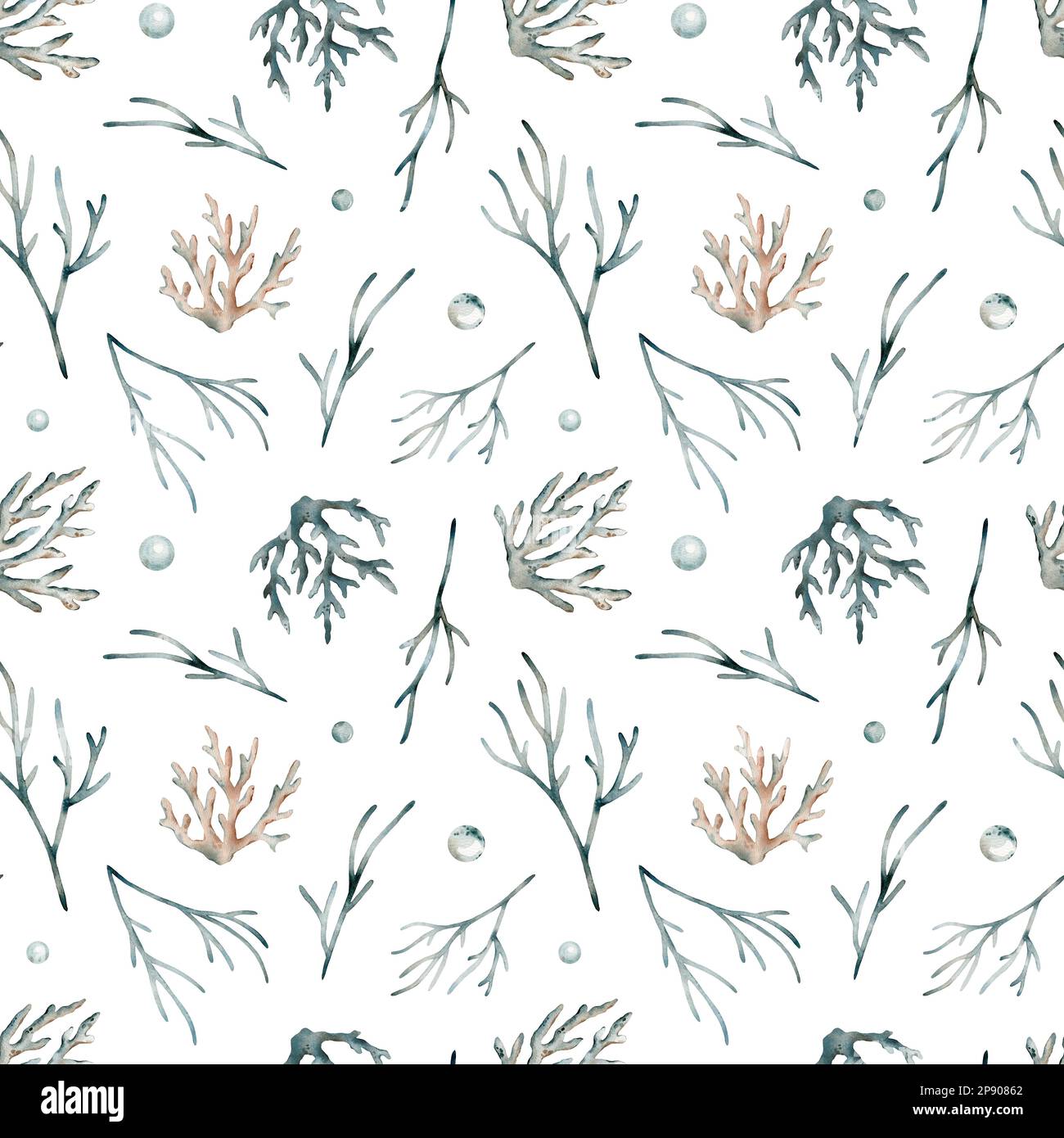 Seamless pattern with watercolor seaweed and coral. Hand painted ...