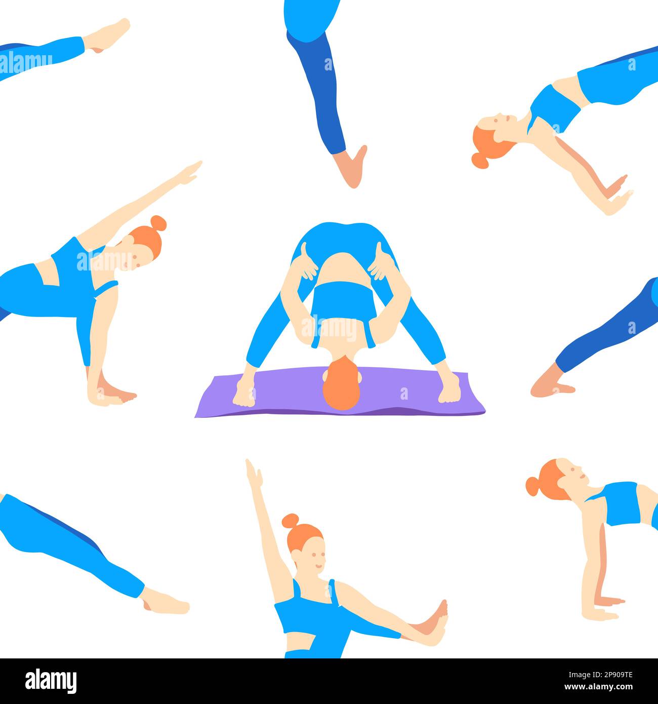 Training in yoga pose of rad hair European girl in blue tracksuit on a  purple mat. Pilates, sport, health. Female, lady, woman. Vector  illustration in Stock Vector Image & Art - Alamy