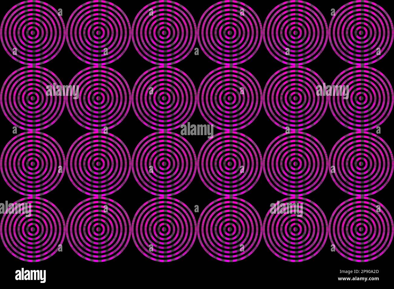 Pink circles with sun rays texture on black background, print pattern Stock Photo
