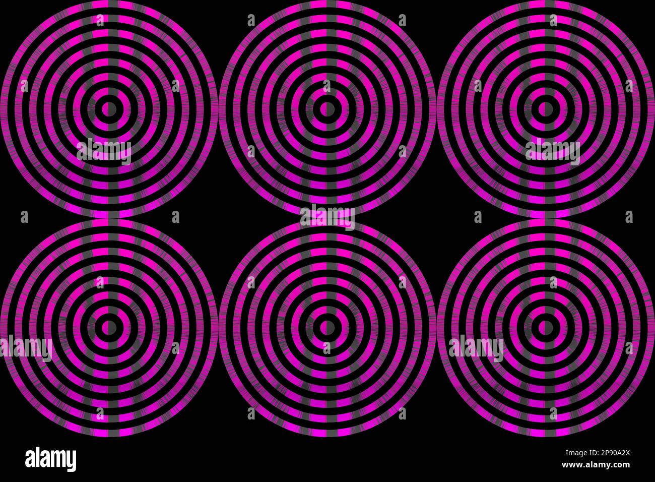 Pink circles with sun rays texture on black background, print pattern Stock Photo