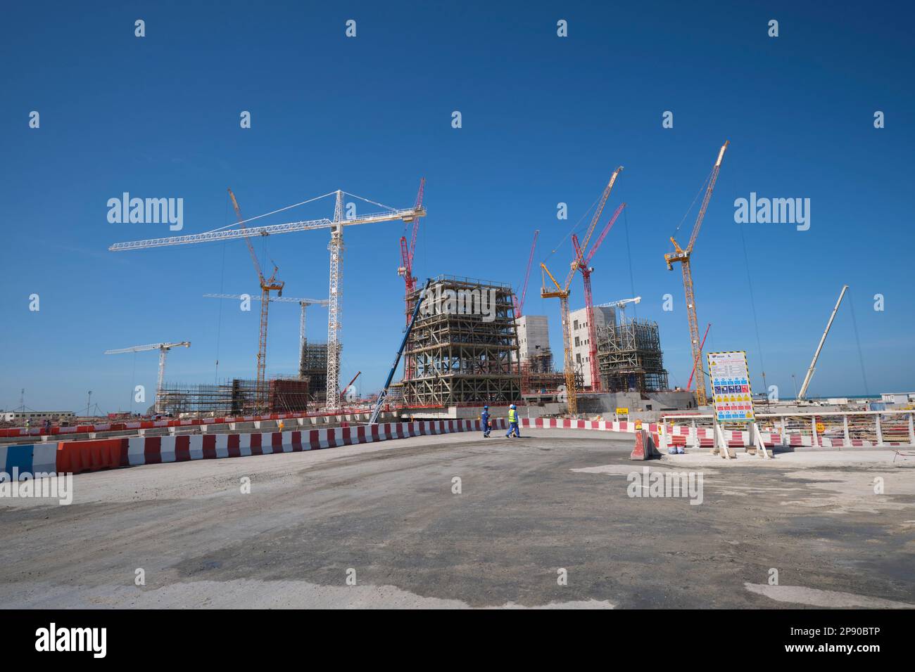 View of the construction site of the future Frank Gehry designed Guggenheim Art Museum. At the Saadiyat Arts District in Abu Dhabi, UAE, United Arab E Stock Photo