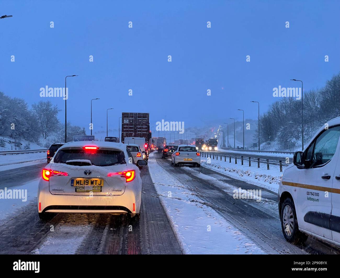 Traffic at a standstill on the M62 motorway near Kirklees, West