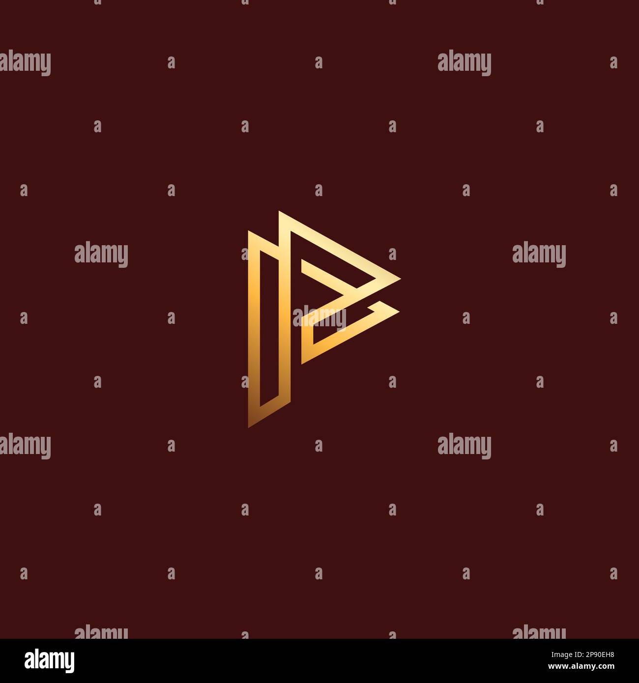 Letter P Line Logo Design With Gold Color Stock Vector