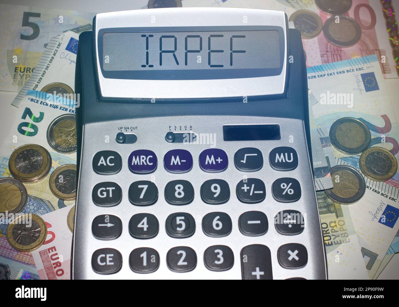 Calculator with the text “Irpef” Italian tax Stock Photo
