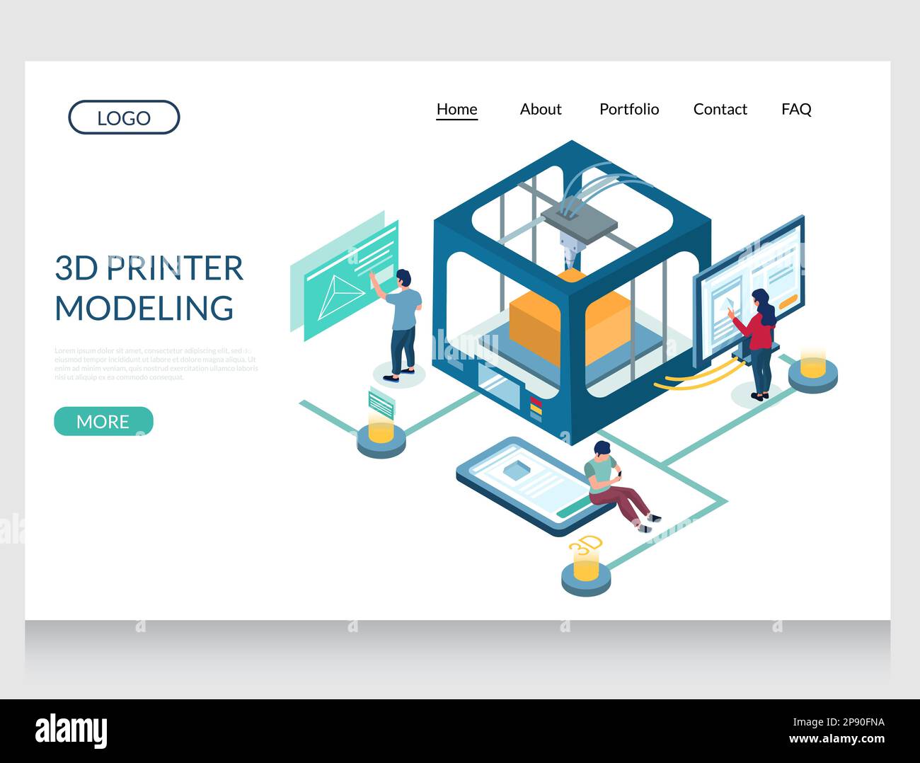 3d Printer Modeling Vector Website Landing Page Design Template Stock 