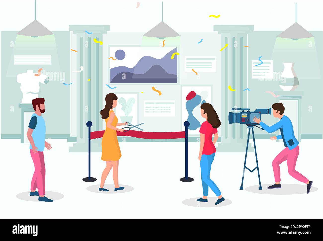 Art gallery grand opening ceremony, vector illustration Stock Vector