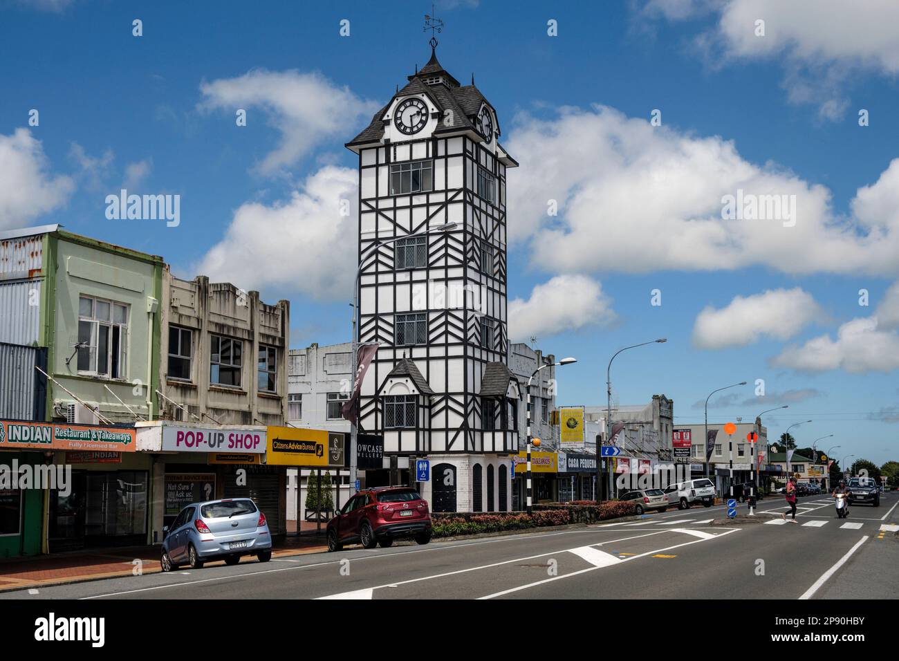 The Glockenspiel Clock Tower in Stratford, North Island, New Zealand Stock Photo