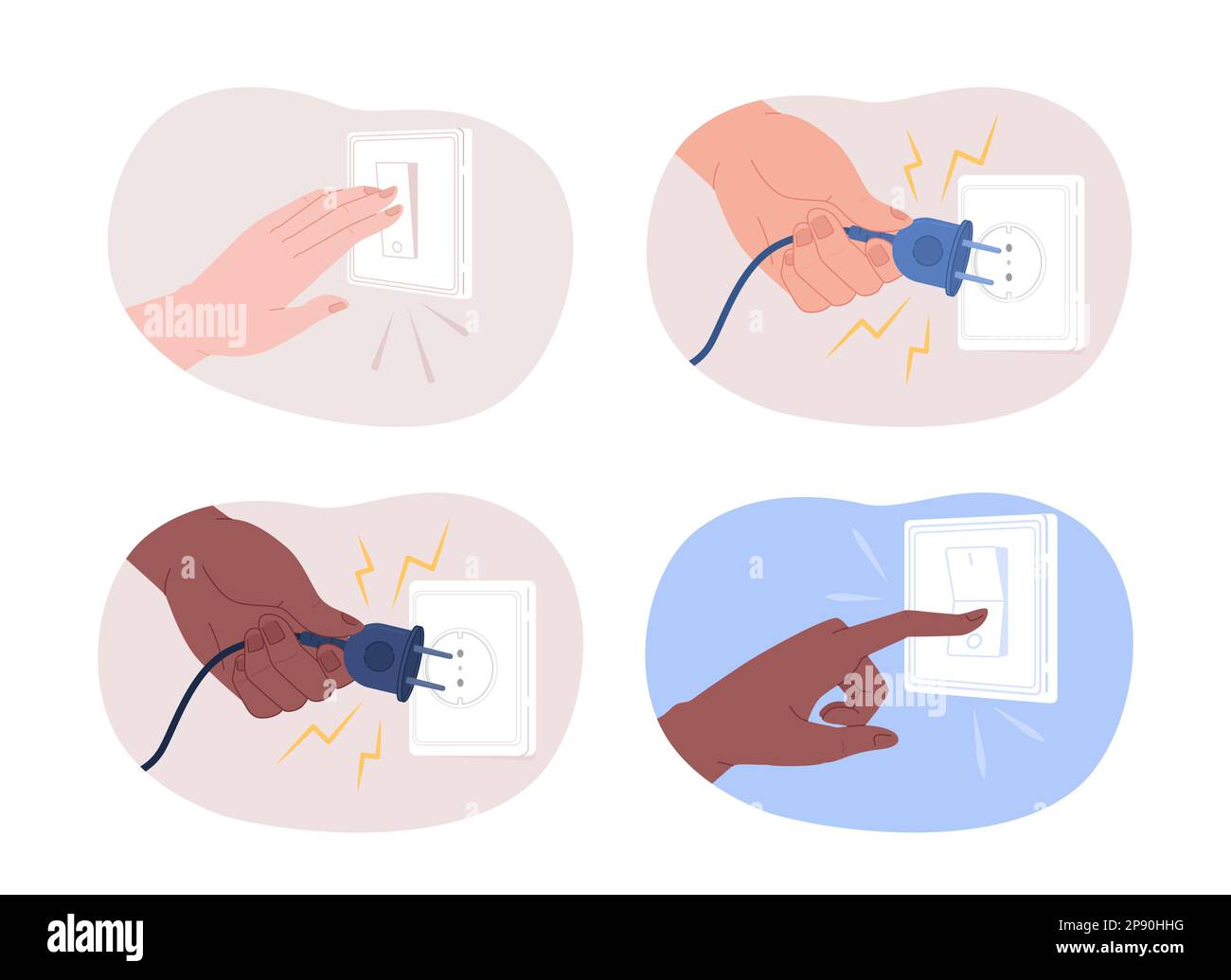 Unplug and turn off to save electricity 2d vector isolated spot