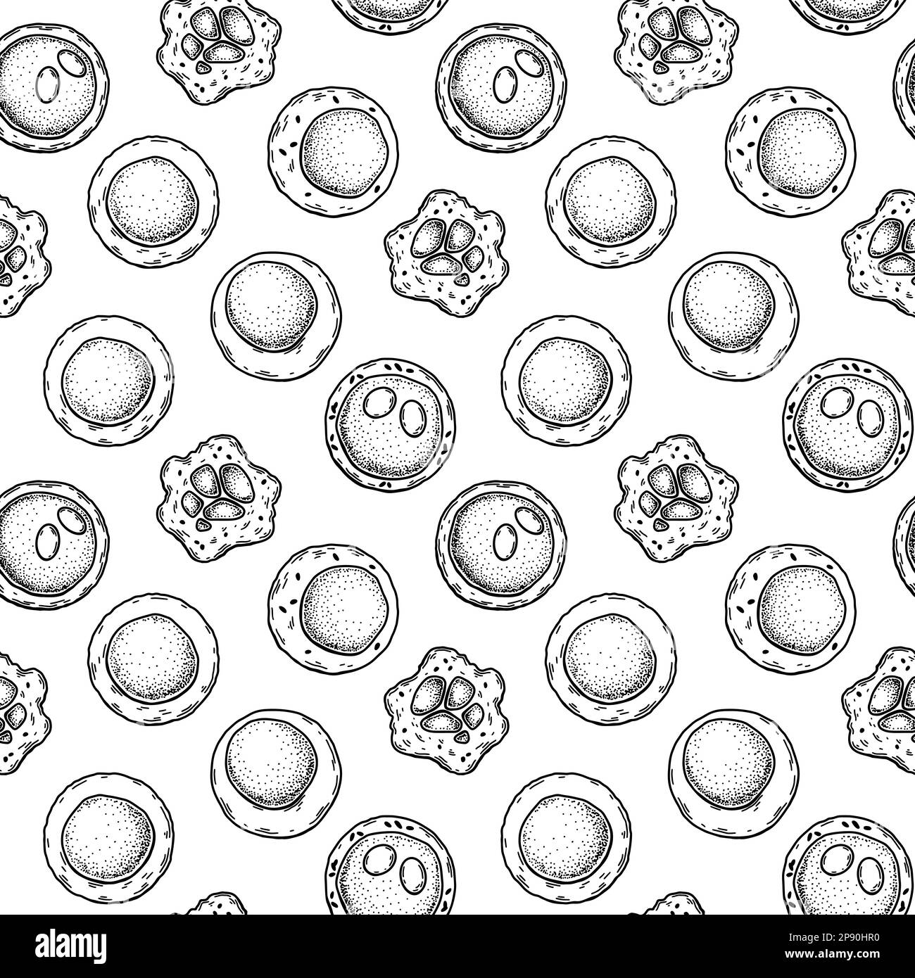 Stem cell seamless pattern. Hand drawn vector illustration in sketch style. Medical science. Microbiology background Stock Vector