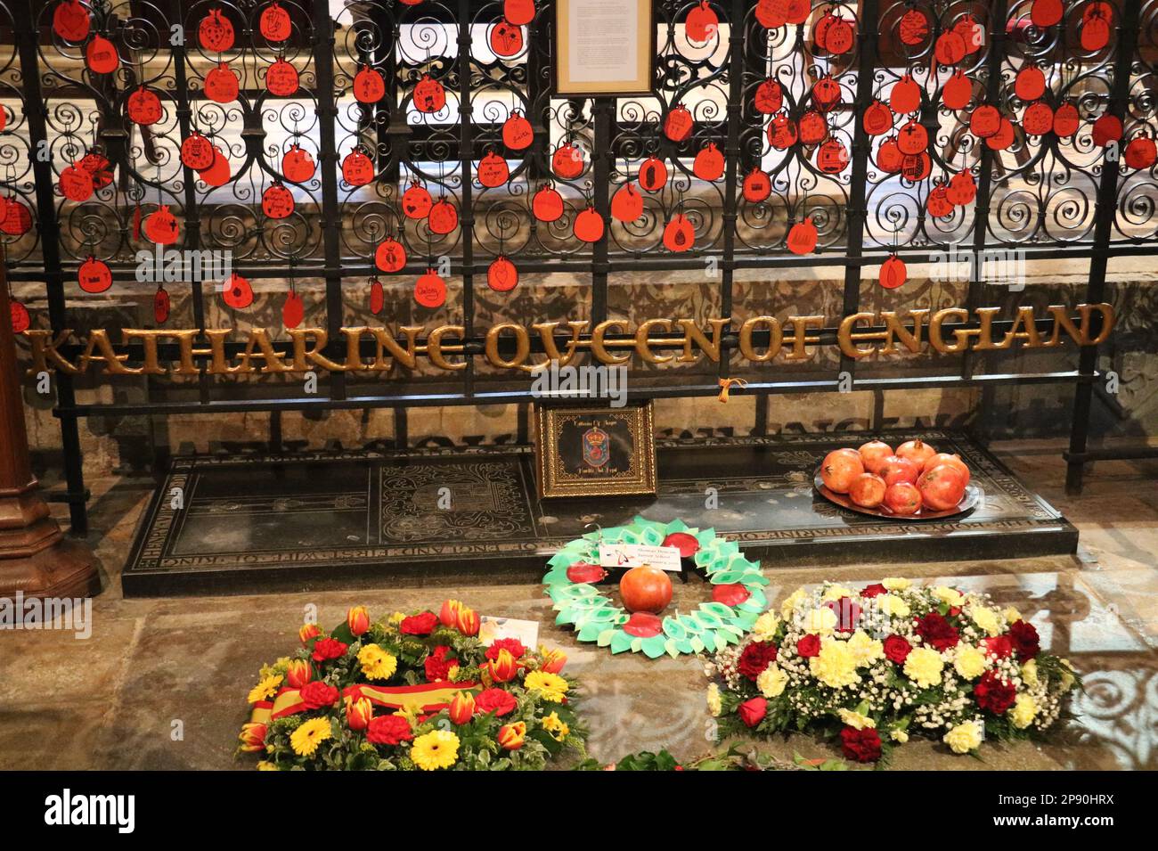 Tomb of Catherine of Aragon at Peterborough Cathedral in England Stock Photo